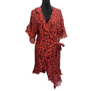 IRO Asymmetric Leopard Print Chiffon Mini Wrap Dress